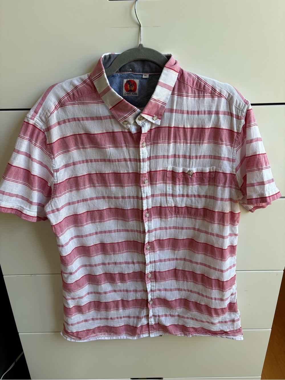 Scott Ellis - Men's Short-Sleeve Button-Down Shirt - Pink & White Stripes